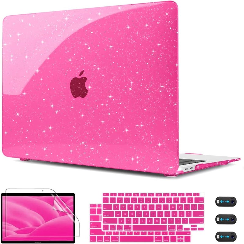CISSOOK Rose Pink Glitter Case for MacBook Air 13 Inch 2021 2020 2018 Release Model A2337 M1 A2179 A1932, Sparkly Hot Pink Hard Shell Case with Keyboard Cover for MacBook Air13 2020-2021 with Touch ID - Image 1